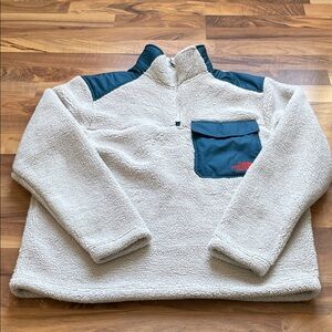 The North Face Cream and Blue Fleece Pullover